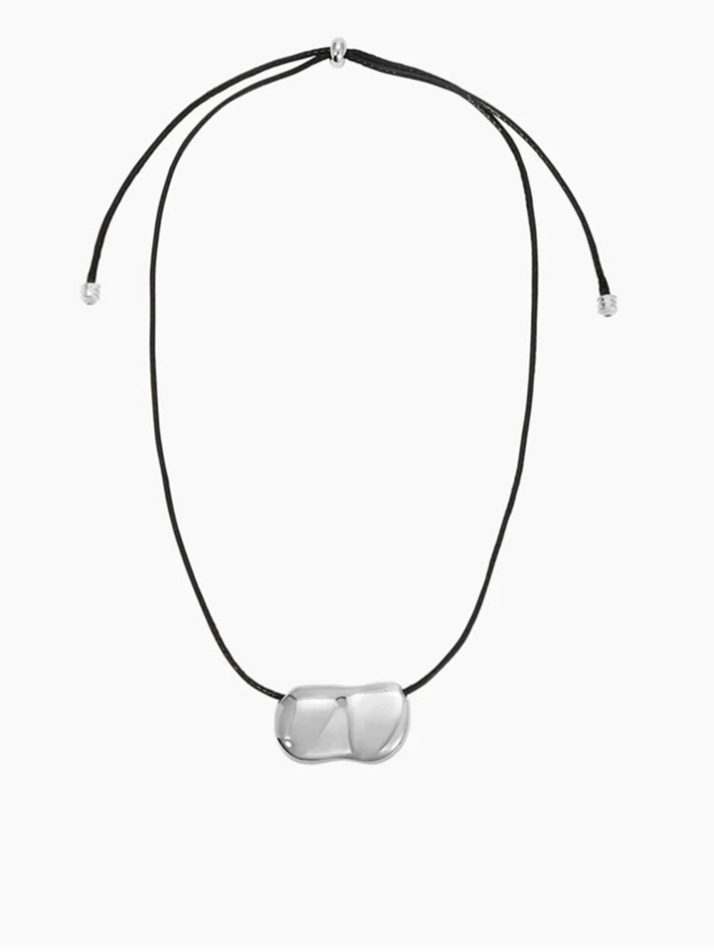 Heaven Mayhem Silver Pebble Necklace on Adjustable Black Cord - Excellent!